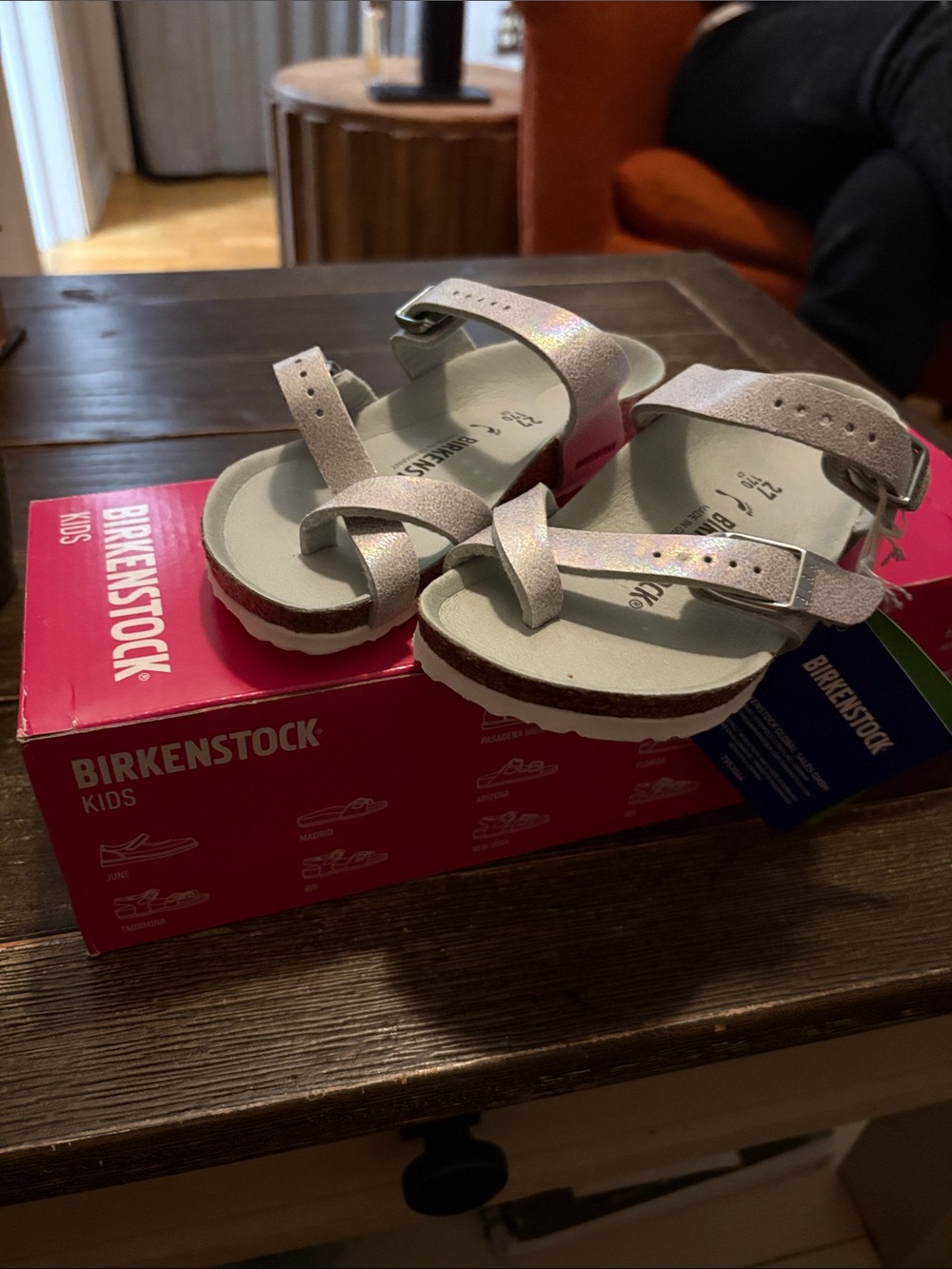 Birkenstock Kids Iridescent Silver Glitter Double-Strap Sandals